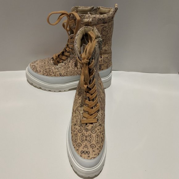 LAST DAY Free People Paisley Canvas Lace-up Hiker Design Boots NWOT Size 7 - Picture 7 of 11